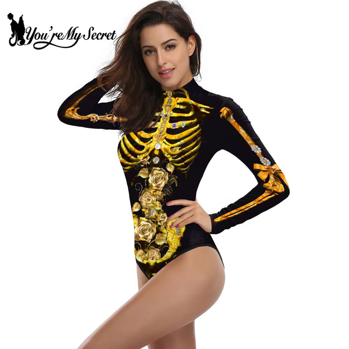 [You'Re My Secret] Halloween Costume Cosplay Skeleton Print Zenti Bodysuits Carnival Party Jumpsuit Outfit Women Day of the Dead