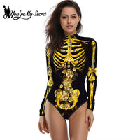 [You'Re My Secret] Halloween Costume Cosplay Skeleton Print Zenti Bodysuits Carnival Party Jumpsuit Outfit Women Day of the Dead