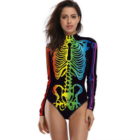 [You'Re My Secret] Halloween Costume Cosplay Skeleton Print Zenti Bodysuits Carnival Party Jumpsuit Outfit Women Day of the Dead