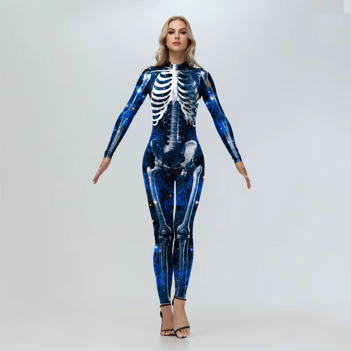 [You'Re My Secret] Cosplay Zombie Scary Skeleton Printed Bodysuit Halloween Party Costumewomen Zenti Jumpsuit Day of the Dead