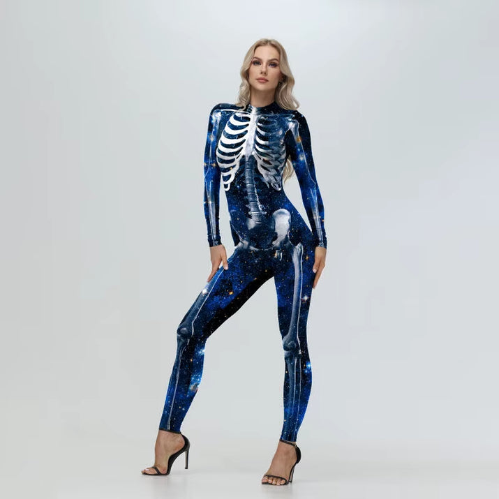 [You'Re My Secret] Cosplay Zombie Scary Skeleton Printed Bodysuit Halloween Party Costumewomen Zenti Jumpsuit Day of the Dead