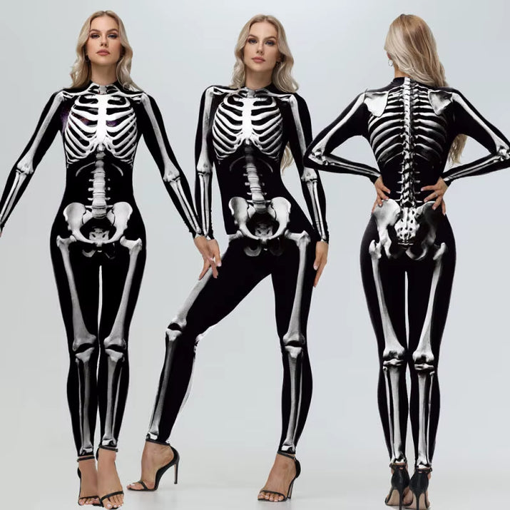 [You'Re My Secret] Cosplay Zombie Scary Skeleton Printed Bodysuit Halloween Party Costumewomen Zenti Jumpsuit Day of the Dead