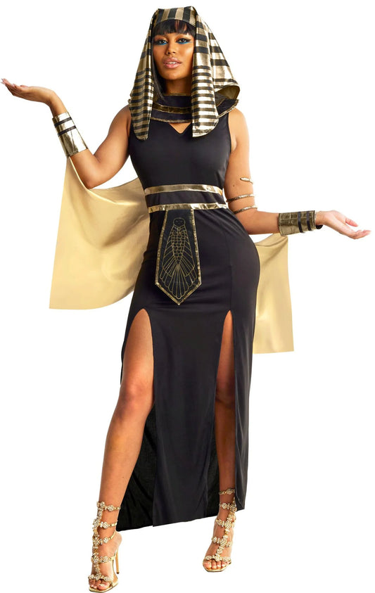 Womens Cleopatra Costume Ladies Egyptian Queen Princess Dress Halloween Halloween Black S