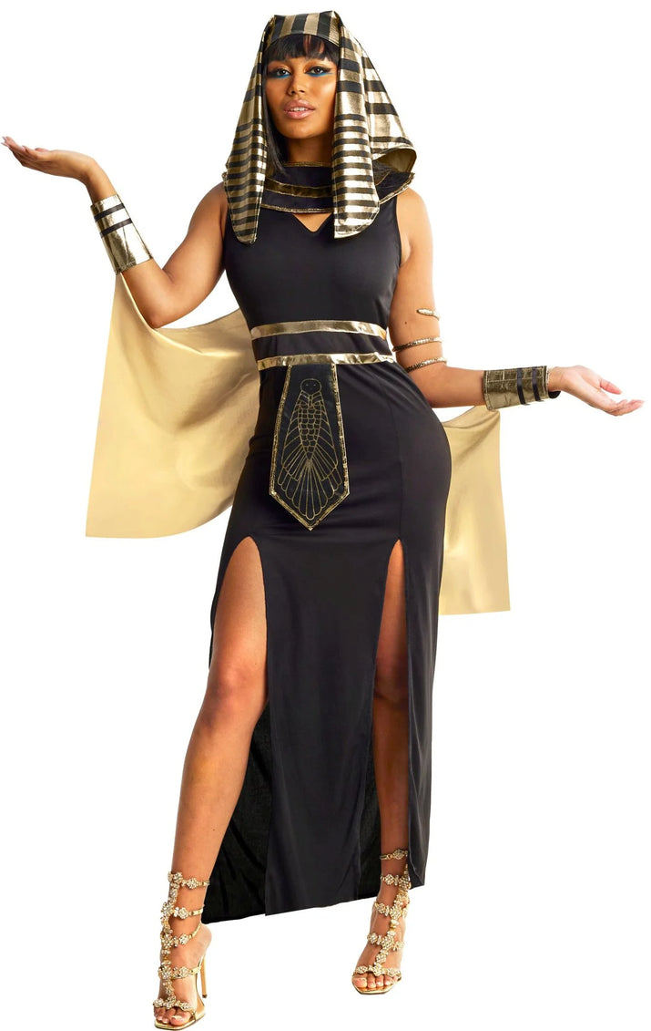 Womens Cleopatra Costume Ladies Egyptian Queen Princess Dress Halloween Halloween Black S