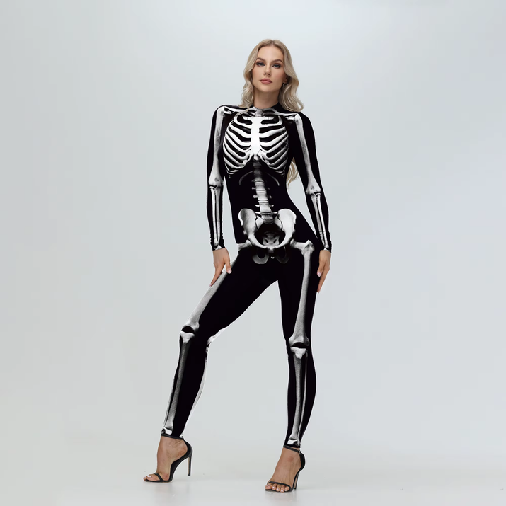 [You'Re My Secret] Cosplay Zombie Scary Skeleton Printed Bodysuit Halloween Party Costumewomen Zenti Jumpsuit Day of the Dead