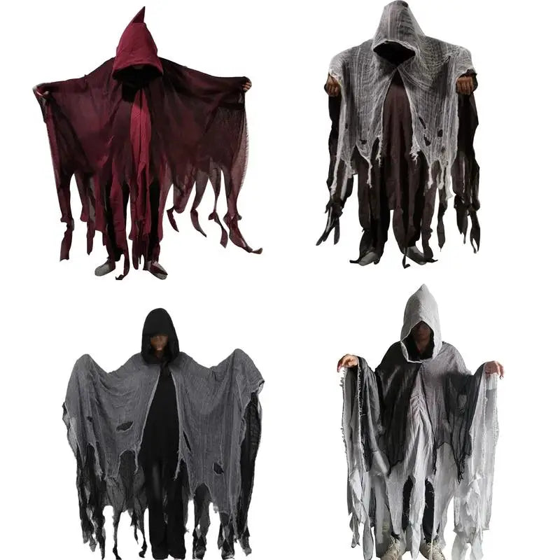 Halloween Ghost Dementors Sorceress Cosplay Costume Gothic Zombie Tattered Hooded Capes Day of the Dead Party Props Cloaks