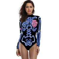 [You'Re My Secret] Halloween Costume Cosplay Skeleton Print Zenti Bodysuits Carnival Party Jumpsuit Outfit Women Day of the Dead